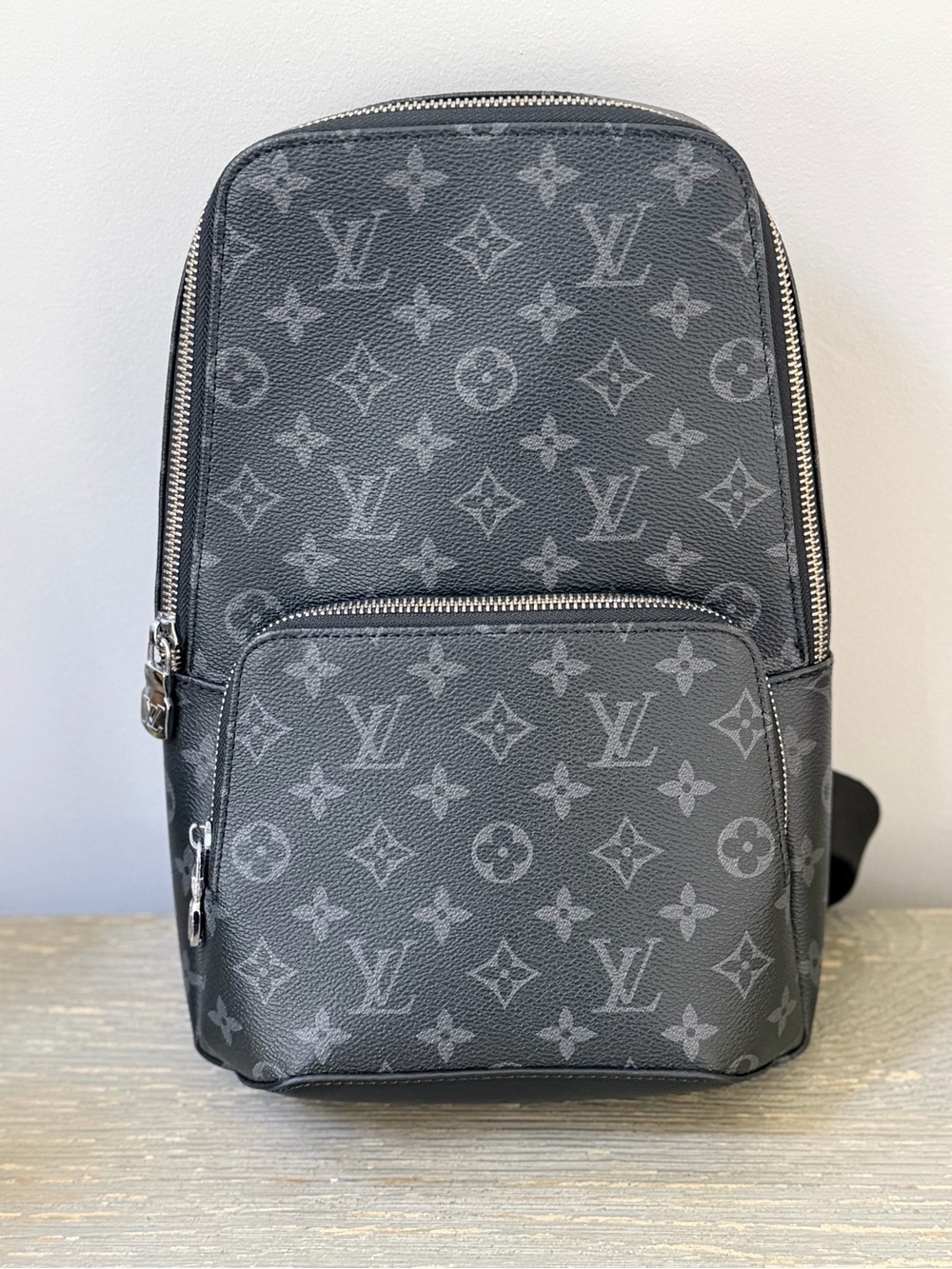 Source Unknown Black and Gray Monogram Sling Backpack